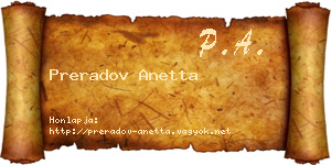 Preradov Anetta névjegykártya
